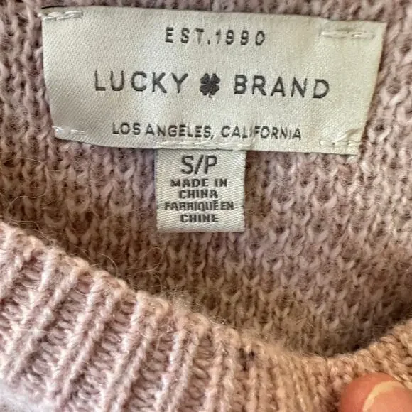 LUCKY BRAND Camo Wool Blend Pullover Sweater Crew Neck Size SMALL Light Pink - Picture 8 of 11